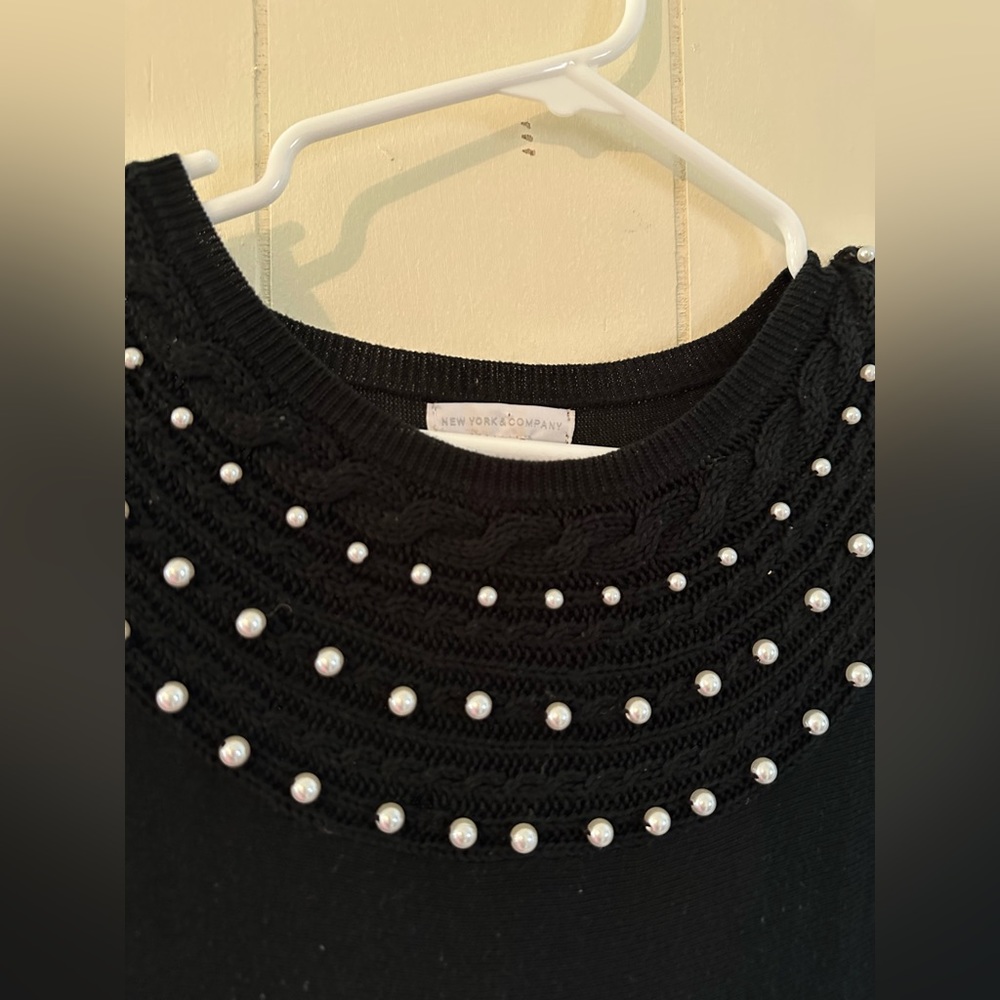 Black Cable Knit Sweater Dress with Pearl Details - Picture 7 of 8